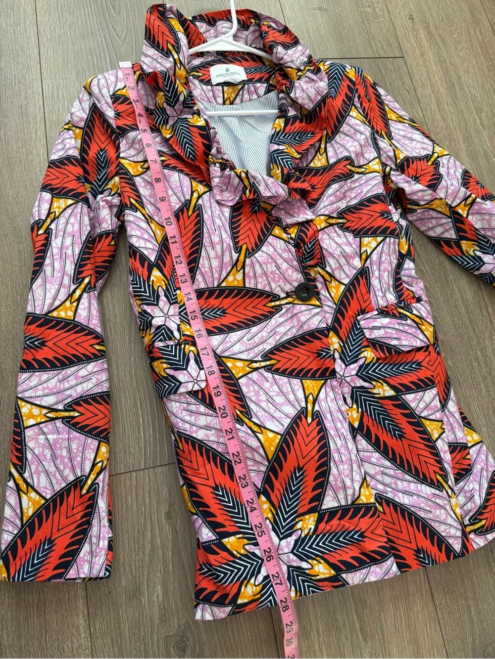 Chet Burkett Floral Print Red and Pink Ruffle Jacket and Wide-Leg Suit Set Small